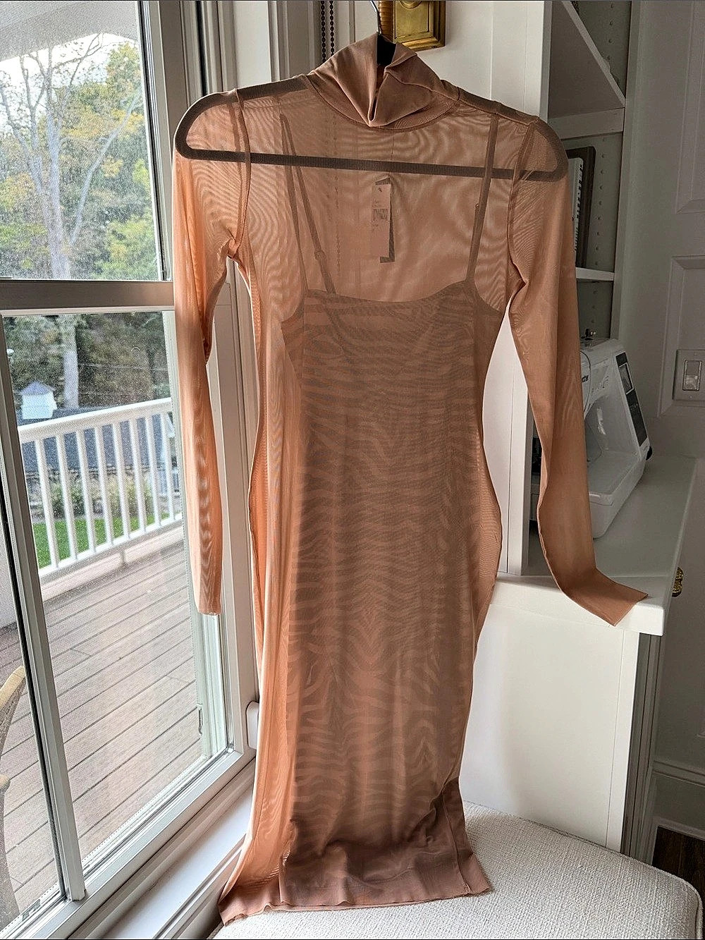 AFRM x Nordstrom Sheer Long Sleeve Maxi Dress in Pink XS NWT